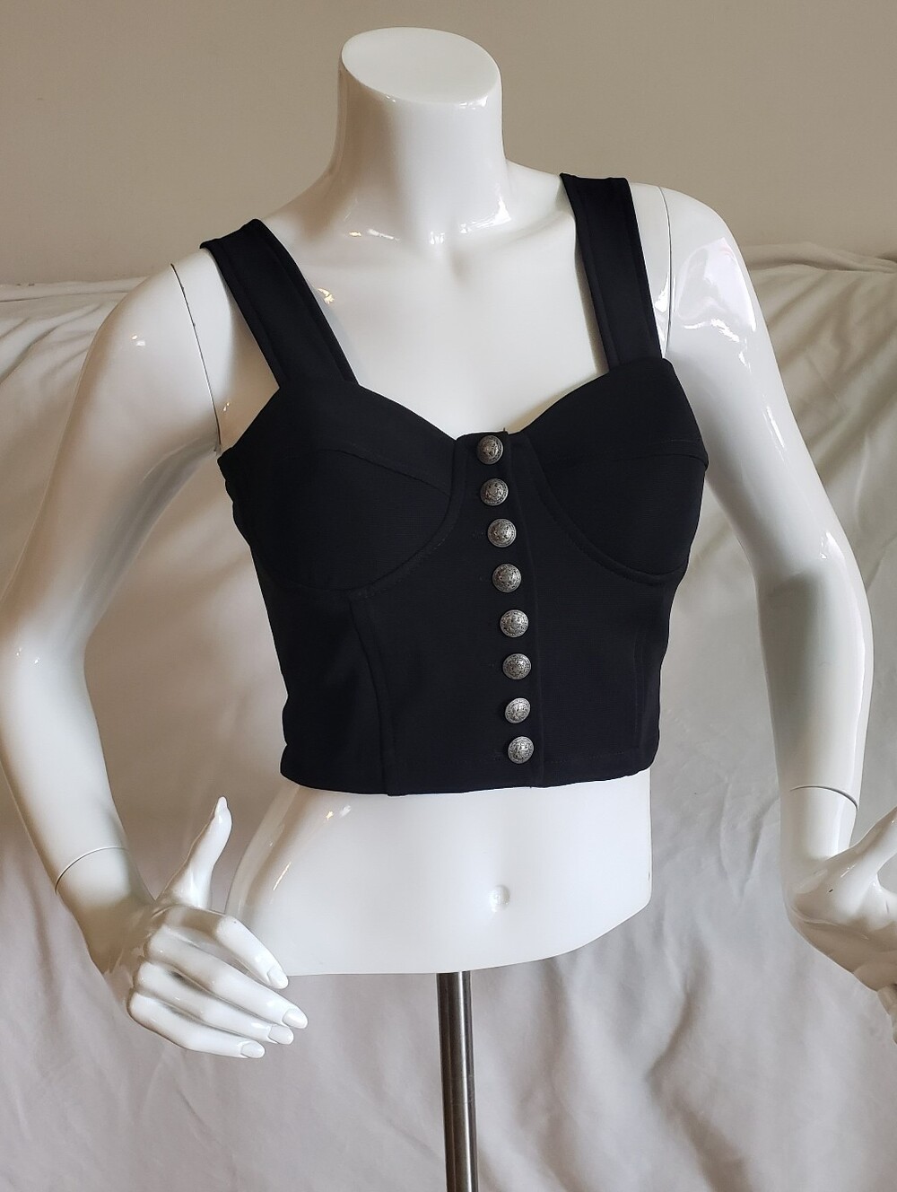 Y2K / VINATGE Black Button-Front Cropped Bustier Top
